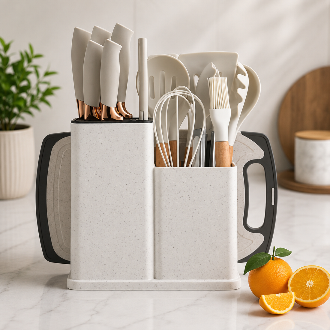 (19 Pcs) Kitchen Cooking set Utensils and Knife Set with Block